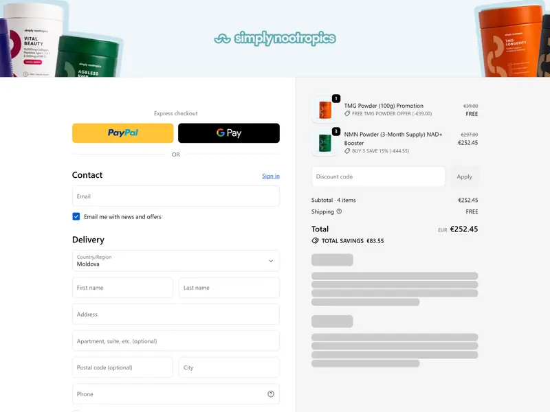 Simply Nootropics Checkout